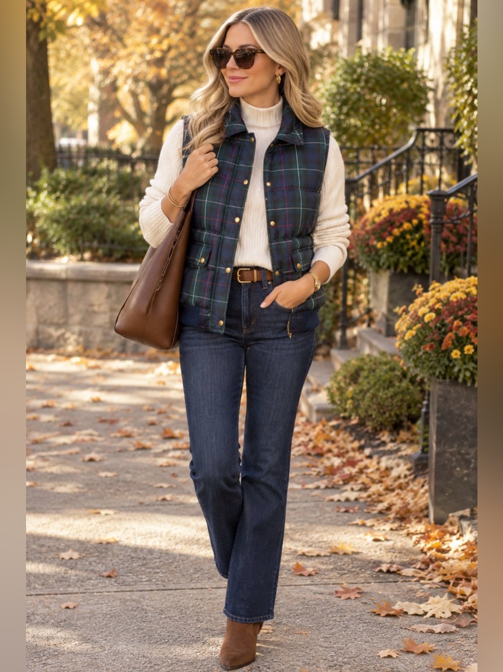 J.Crew Plaid Full Zip & Button Puffer Vest Small
